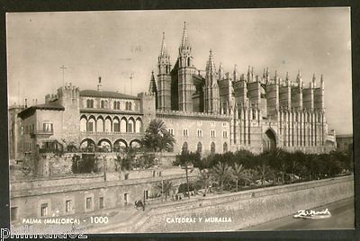 Spain 1957 Palma Mallorca Catheral & Wall View Picture Post Card to Finland #200
