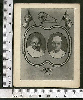 India Mahatma Gandhi & Nehru Congress Flag Real Photogarph RARE # 5914