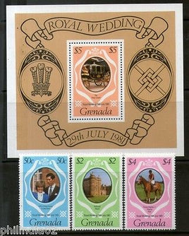 Grenada 1981 Princess Diana & Charles Royal Wedding 3v+M/s Sc 1051-54 MNH # 5094