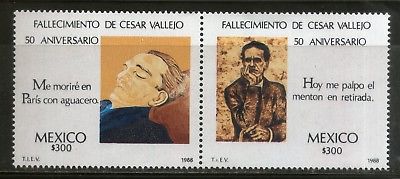 Mexico 1988 Cesar Vallejo Poet Portrait Painting Se Tenant  MNH # 4215