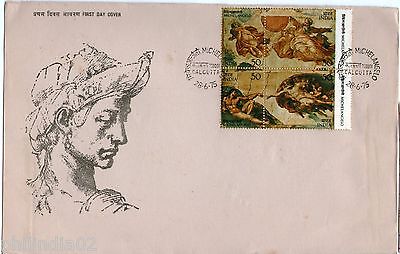 India 1975 Michelangelo Painting Art Phila-648 Se-Tenant Blk FDC