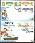 Nevis 1981 Princess Diana Royal Wedding Yacht 6v Set on 2 FDCs # 7429