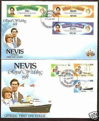 Nevis 1981 Princess Diana Royal Wedding Yacht 6v Set on 2 FDCs # 7429