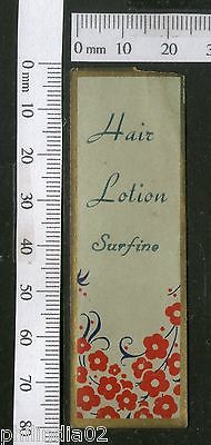 India 1950's Hair Lotion Surfine French Print Vintage Perfume Label Multi-C 2356