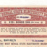 India 1986 West Bengal State Electricity Bonds 5th Series Rs. 25 Lakh # 10345D