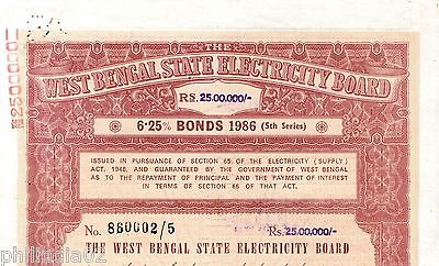 India 1986 West Bengal State Electricity Bonds 5th Series Rs. 25 Lakh # 10345D