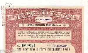 India 1986 West Bengal State Electricity Bonds 5th Series Rs. 25 Lakh # 10345D