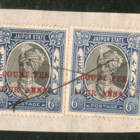 India Fiscal Jaipur State 4 As O/P on 6 As King Court Fee Type 15 KM 163 Revenue # 200B - Phil India Stamps