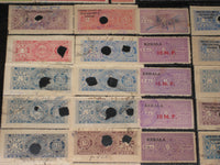 Inde Fiscale 94 Différents Timbres fiscaux et de taxes de l'État de Cochin, Travancore et Kerala Diff Perforation Shade