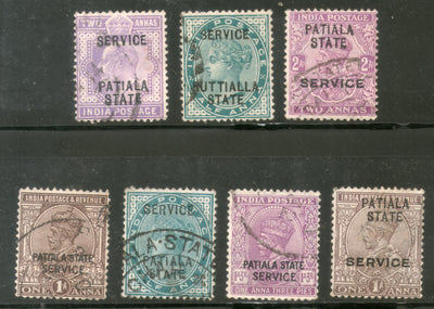 India Patiala State 7 Different QV KEd KG V Postage & Service Used Stamps # 2467