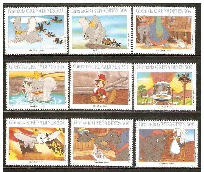 Grenada Grenadines 1987 Walt Disney Animation Film Dumbo 9v MNH Complete Set # 2715