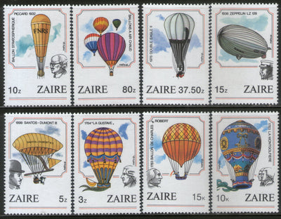Zaire 1984 Balloon Manned Flight Aviation Zeppelin Sc 1460-67 8v MNH # 273