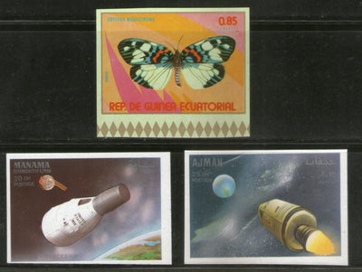 3 Diff. Butterfly Space Shuttle Imperf Stamps MNH # 2844