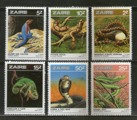 Zaïre 1987 Reptiles Serpents Caméléon Faune Sc 1231-36 MNH # 289