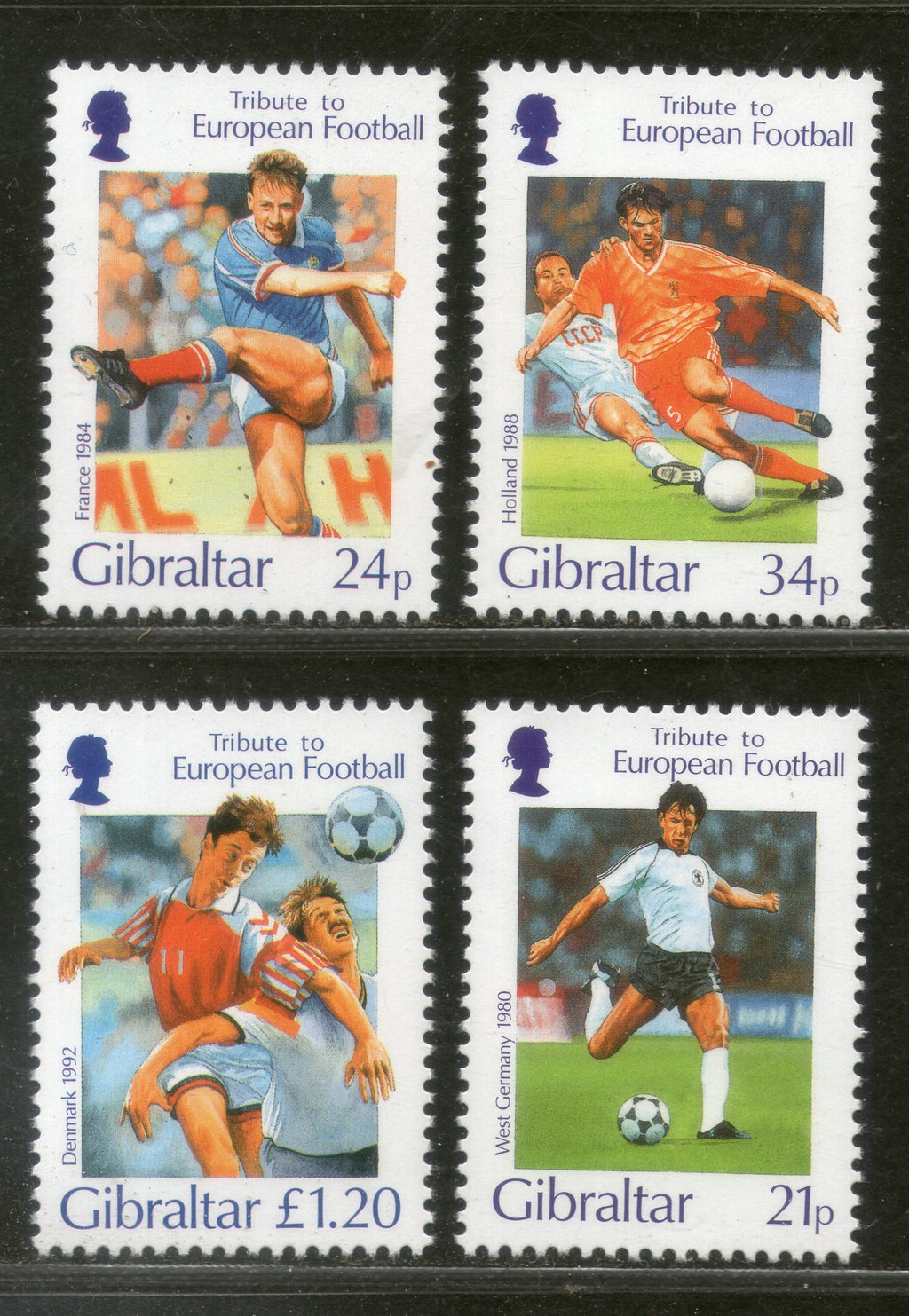 Gibraltar 1996 Football Teams Germany France Holland Denmark Sc 707-10 MNH # 3037