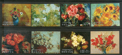 Bhutan 1970 Flowers Painting by Van Gogh Renoir Art on Thick Card 8 diff. MNH # 3454