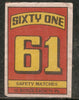 India 61 Sixty One Numbured Match Box Packet Label Large Size # 3617 - Phil India Stamps