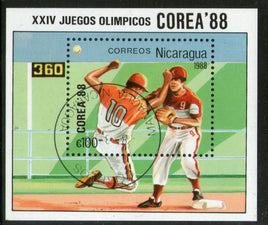 Nicaragua 1988 Seoul Olympic Games Baseball Sport M/s Sc 1692 Cancelled # 361