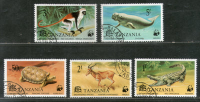 Tanzania 1977 WWF Reptiles Wildlife Animals Crocodile Monkey Deer Sc 82-86 Cancelled # 362