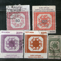 India Fiscal 5 Different Central Recruitment Fee Stamp Used Set # 4275