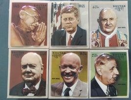 Bhutan 1972 Mahatma Gandhi Kennedy Churchill Pope Heat Moulded Odd Shaped Sc 145-145E MNH # 51