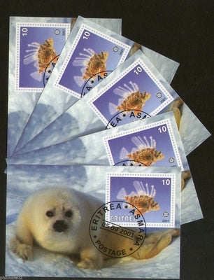 Eritrea 2001 Seal Fish Marine Life & Mammals Animals M/s Cancelled x 5 # 054 - Phil India Stamps