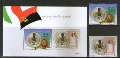 Angola 2002 Italy Friendship Flag Lion Wildlife Sc 1234-35a 2v+M/s MNH # 5503