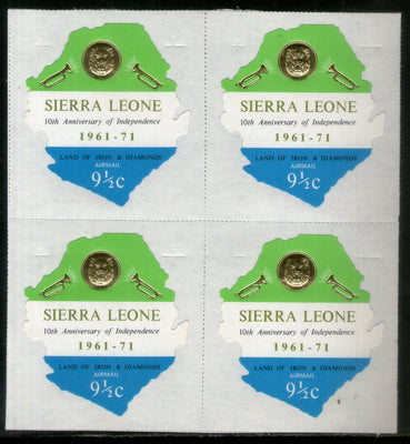 Sierra Leone 1971 9½c Coin Odd Shaped Self Adhesive Sc C138 BLK/4 MNH # 5591