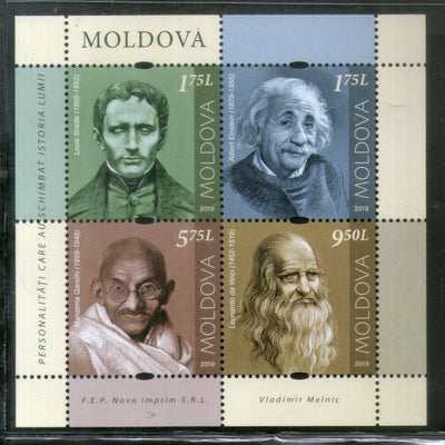 Moldova 2019 Mahatma Gandhi of India Einstein Louis Braille Leonard Da Vinci 4v M/s MNH # 5790