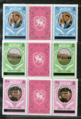 Caicos Islands 1981 Diana Royal Wedding Prince 3v Gutter Pair Sc 8-10 MNH # 586