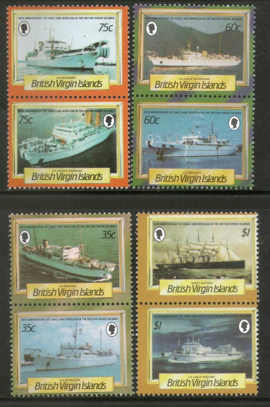 British Virgin Islands 1986 Ships Transport Sc 547-54 MNH # 609