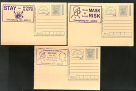 India 2020 3 Diff. COVID-19 Blue Slogan Cancellation on Gandhi Post Card Mint # 6114