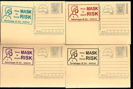India 2020 Wear Mask COVID-19 4 diff Colour Slogan Cancellation on Gandhi Post Card Mint # 6420
