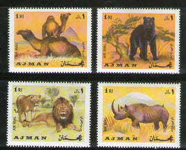 Ajman 1973 Lion Bear Camel Rhino Zoo Animals Wildlife 4v MNH # 69