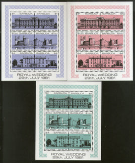 Barbuda 1981 Princess Diana & Charles Royal Wedding 3 M/s Sc 493-95 MNH # 7035