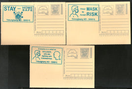 India 2020 3 Diff. COVID-19 Green Slogan Cancellation on Gandhi Post Card Mint # 7046