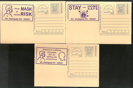 India 2020 3 Diff. COVID-19 Blue Slogan Cancellation on Gandhi Post Card Mint # 7060