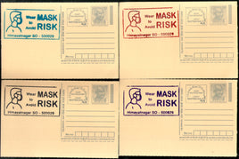 India 2020 Wear Mask COVID-19 4 diff Colour Slogan Cancellation on Gandhi Post Card Mint # 7085