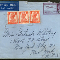 India KGVI 14As Airmail Envelope O/P 12As Also Uprated to USA Good Used # 7619