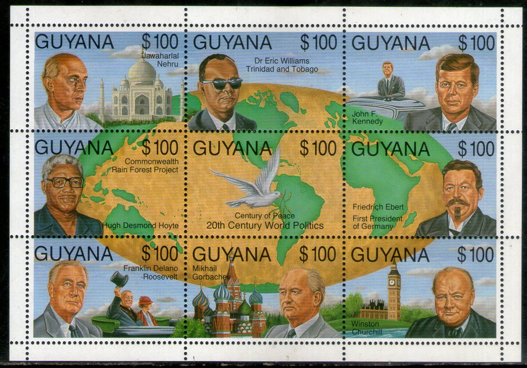 Guyana 1993 Jawaharlal Nehru of India Kennedy Churchill Sc 2679 Sheetlet MNH # 7709