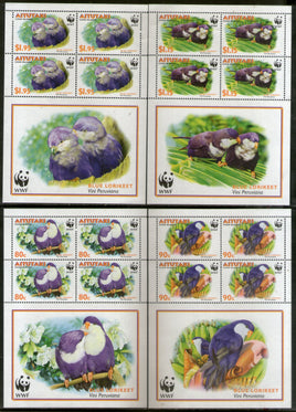 Aitutaki 2002 WWF Tahitian Blue Lorikeet Parrot Birds Wildlife Animals Sc 533-36 Sheetlets MNH # 7827