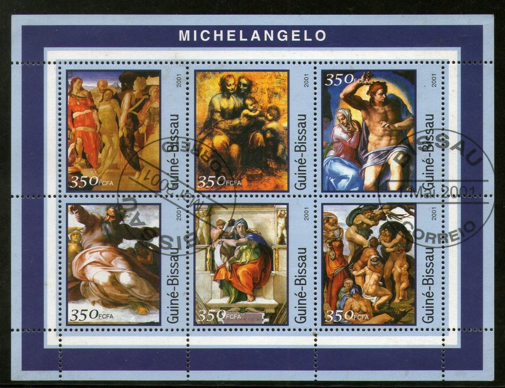 Guine Bissau 2001 Michelangelo Painting Art M/s Sheetlet Cancelled # 7928