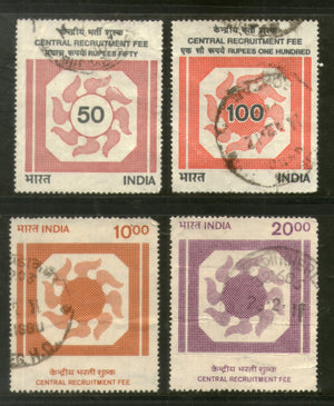 India Fiscal 4 Different Central Recruitment Fee Stamp Used Set # 81