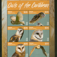 St. Vincent 2014 Owls Birds of Prey Wildlife Fauna Sheetlet MNH # 8423