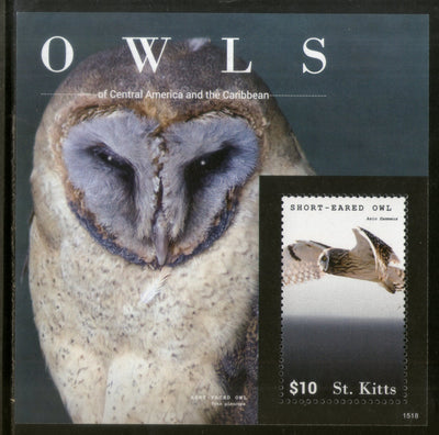 St. Kitts 2015 Short Ear Owls Birds of Prey Wildlife Fauna Sc 927 M/s MNH # 8432