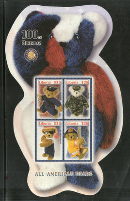 Liberia 2002 Teddy Bear Centenary All American Bear Odd Shaped M/s MNH # 9033