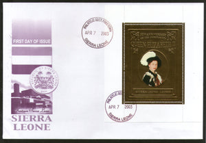 Sierra Leone 2003 QE II Coronation 50th Anni. Gold Foil M/s Sc 2608 FDC # 9371