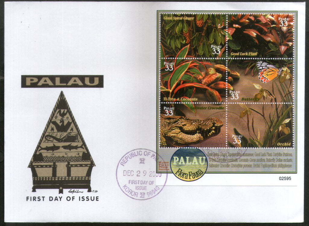 Palau 2000 Butterfly Crocodile Wildlife Animal Fauna Sc 602 Sheetlet FDC # 9422