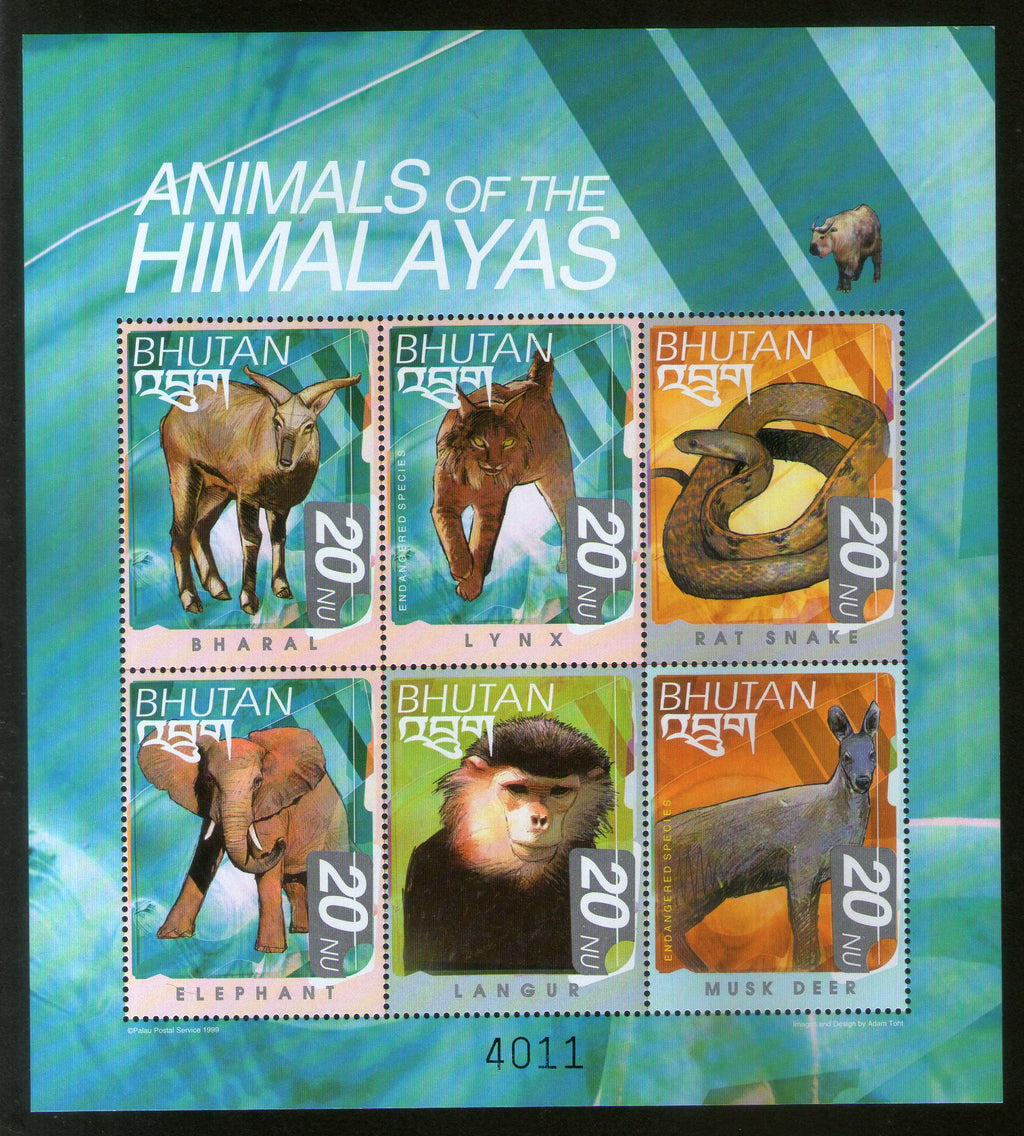 Bhutan 1999 Animals of Himalayas Elephant Wildlife Animal Sc 1276 Sheetlet MNH # 9429