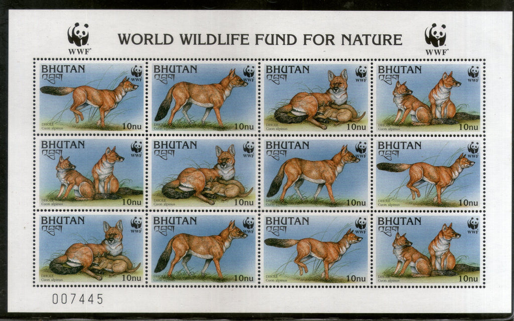 Bhutan 1997 WWF Dhole Whistling Dog Wildlife Animals Fauna Sc 1149 Sheetlet MNH # 9485B